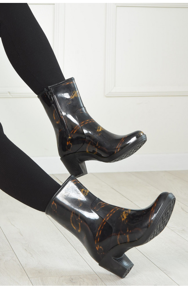 Сапоги резиновые низкие женские черные с узорами 154438L