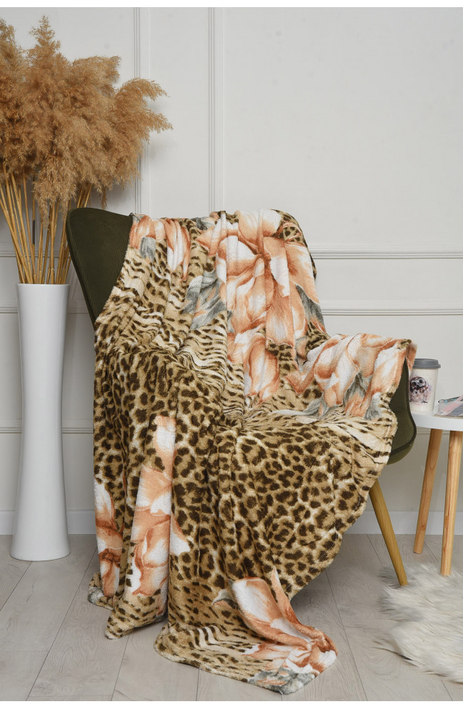 Плед коричневого цвета с леопардовым принтом размер 150*200 154756L