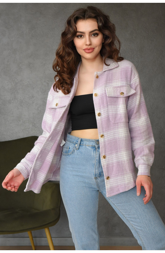 Рубашка женская сиреневого цвета в клеточку размер S 154998L