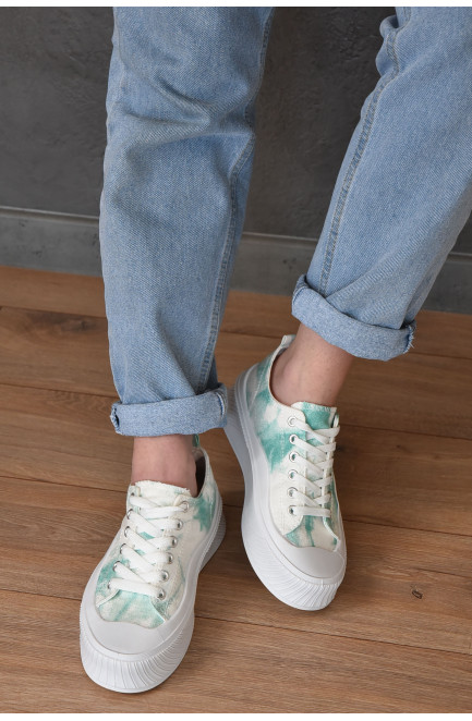 Кросівки жіночі біло-зелені однотонні текстиль 155412L