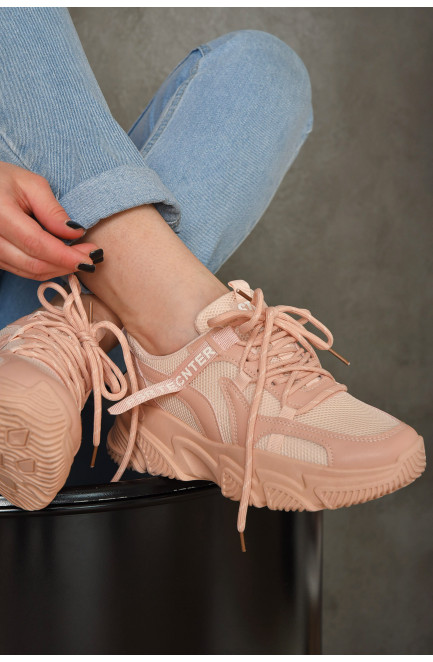 Кроссовки женские пудрового цвета на  шнурівці 155881L