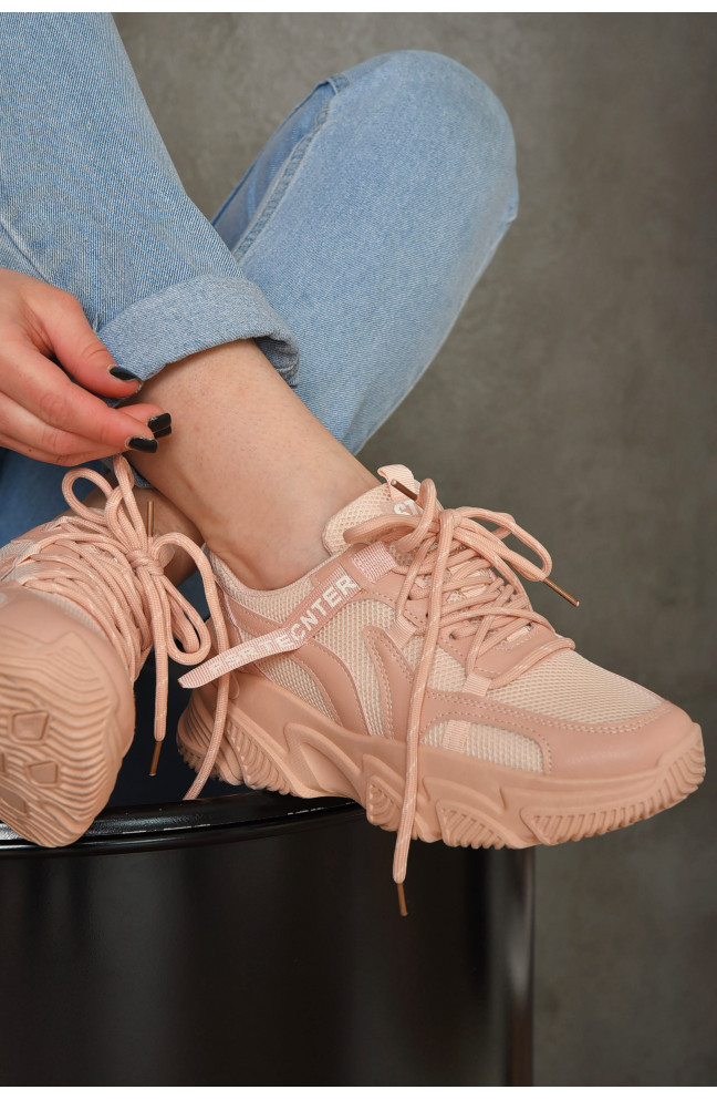 Кроссовки женские пудрового цвета на  шнурівці 155881L