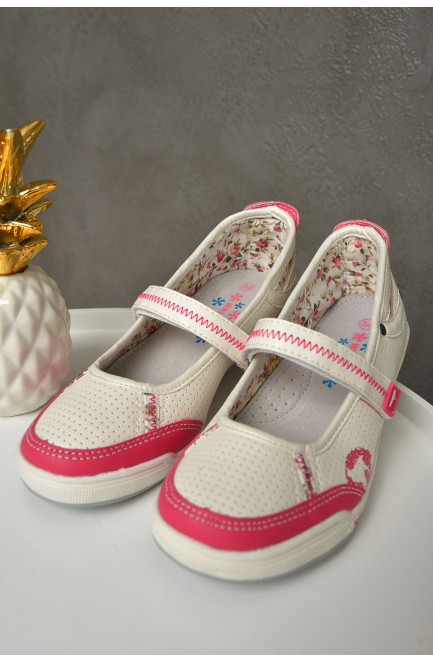 Туфли детские девочка белого цвета с розовой вставкой 156076L