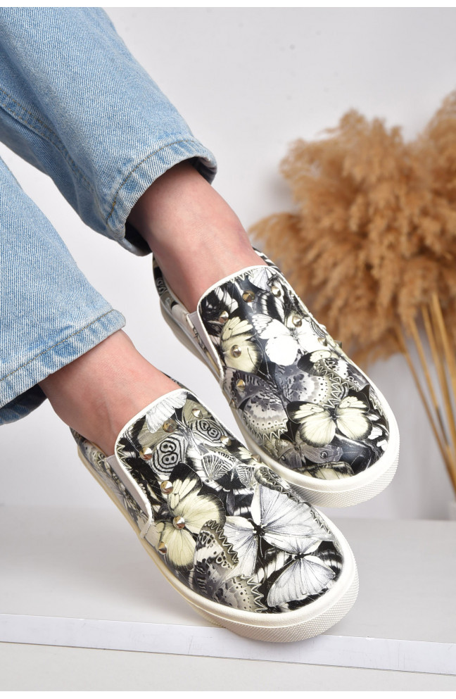 Мокасины детские для девочки серого цвета с принтом 156111L