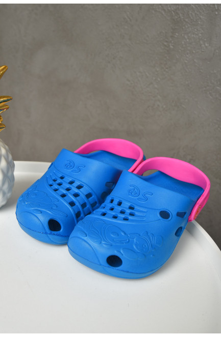 Кроксы детские для девочки голубого цвета с розовым ободком 156185L