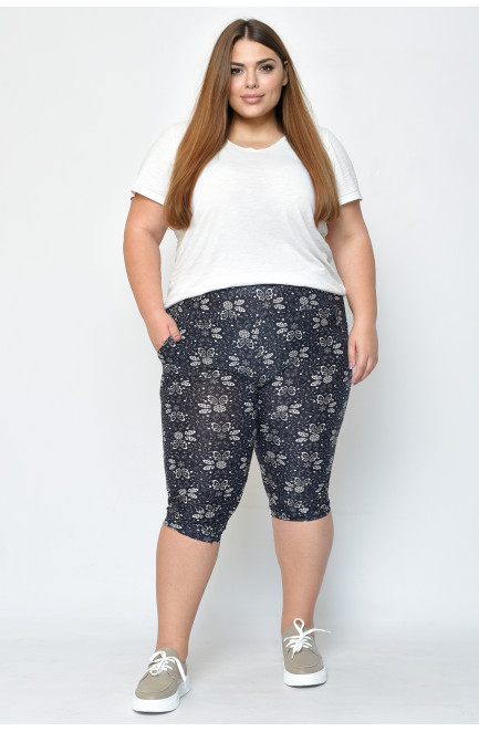 Бриджи женские батал темно-синего цвета с цветочным принтом размер 52-54 156205L