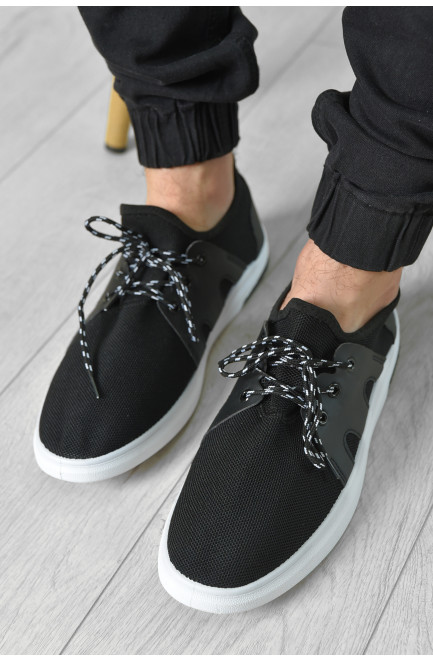 Кросівки чоловічі чорного кольору на шнурівці текстиль 156256L