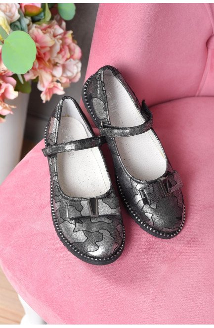 Туфли детские девочка с бантиком серого цвета 158756L