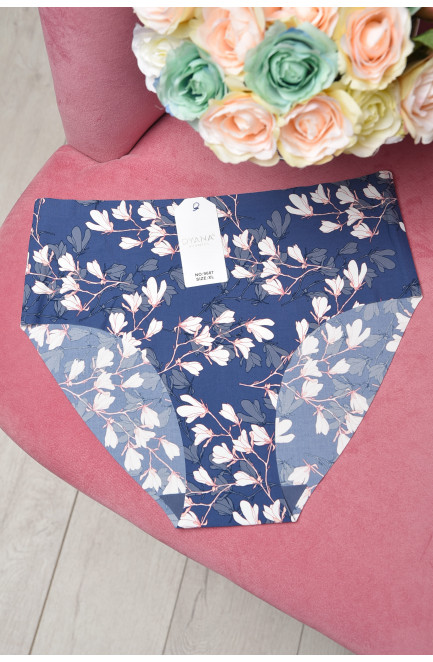 Трусы женские полубатальные бесшовные синего цвета 158831L