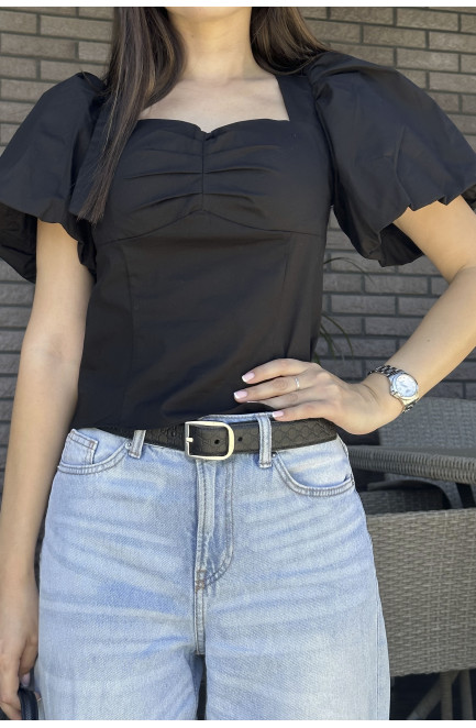 Блуза жіноча чорного кольору з коротким рукавом 161296L