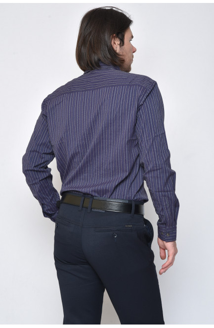 Рубашка мужская темно-синего цвета в полосочку 161716L