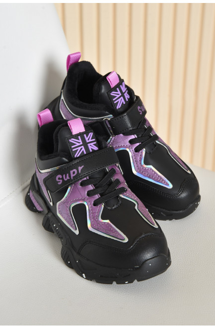 Кросівки дитячі для дівчинки демісезонні чорного кольору з фіолетовими вставками 162133L