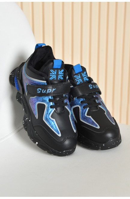 Кросівки дитячі для дівчинки демісезонні чорного кольору з синіми вставками 162136L
