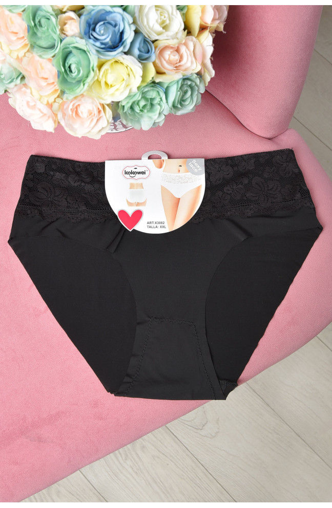 Трусы женские полубатальные черного цвета с кружевом 162646L