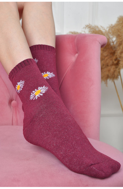 Шкарпетки махрові жіночі бордового кольору розмір 37-42 163537L