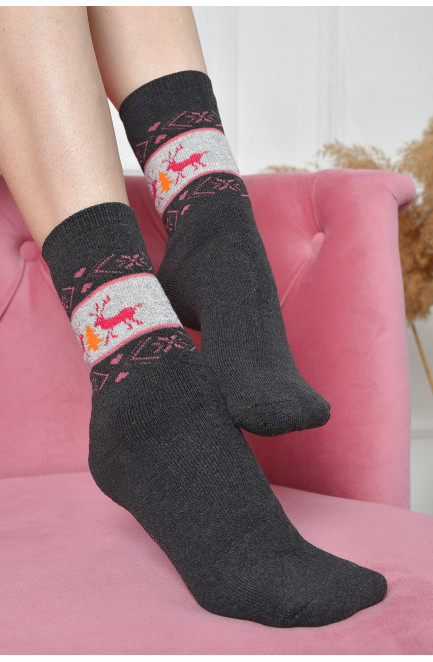 Шкарпетки махрові жіночі темно-сірого кольору розмір 37-42 163548L