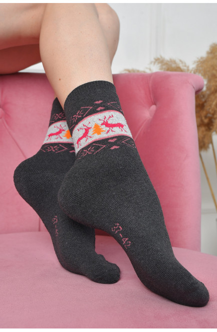 Шкарпетки махрові жіночі темно-сірого кольору розмір 37-42 163548L