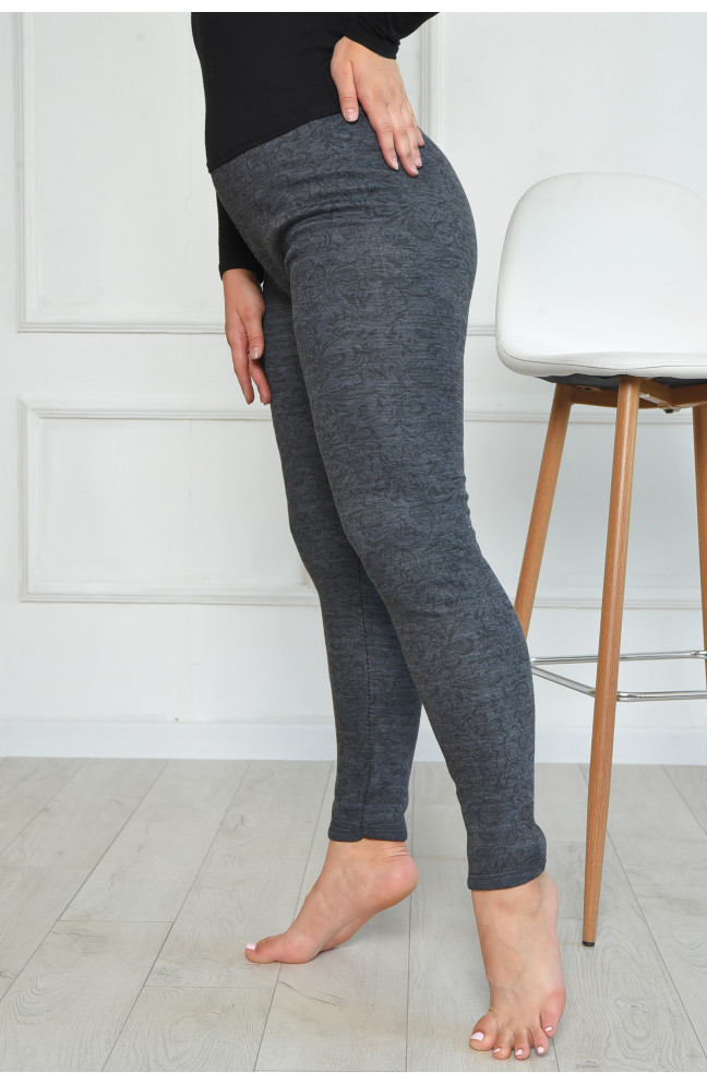 Лосины женские полубатальные на флисе темно-серого цвета размер 52 163860L