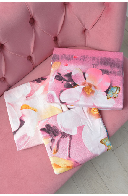 Комплект постільної білизни рожевого кольору з квітковим принтом євро 163896L