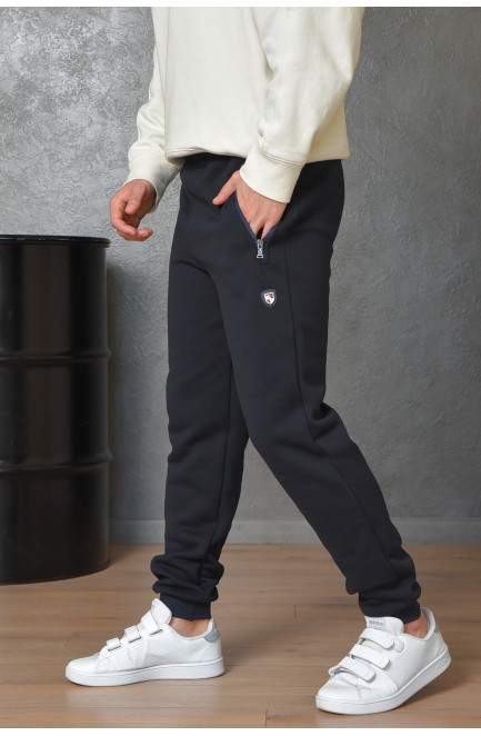 Спортивные штаны мужские на флисе черного цвета 165023L