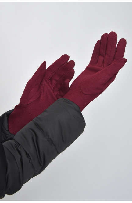 Перчатки женские на меху бордового цвета размер 6,5 165067L