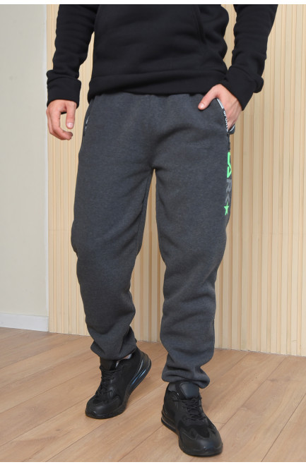 Спортивные штаны мужские на флисе темно-серого цвета 165455L