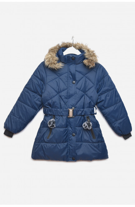 Куртка детская зимняя для девочки темно-синего цвета 166570L