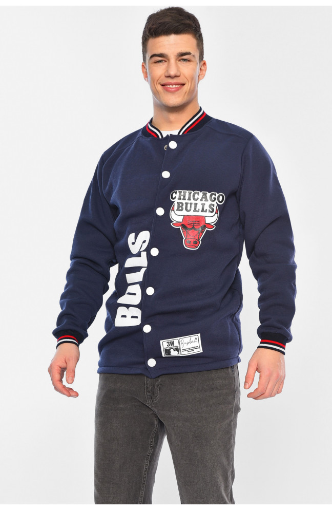 Бомбер мужской на флисе синего цвета 166907L