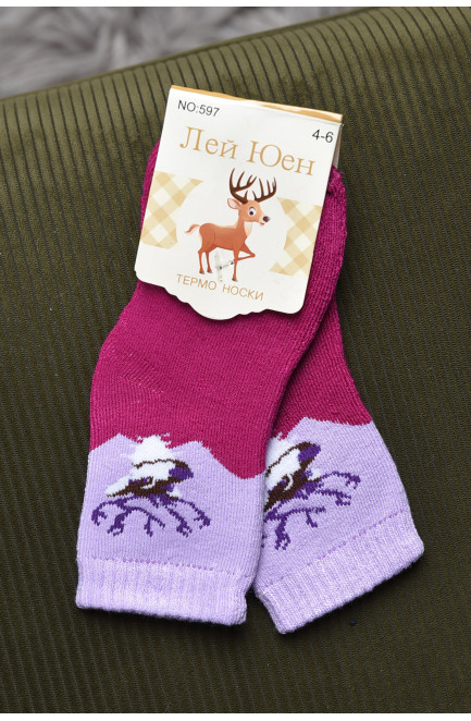 Шкарпетки дитячі махрові для дівчинки фіолетового кольору 167873L