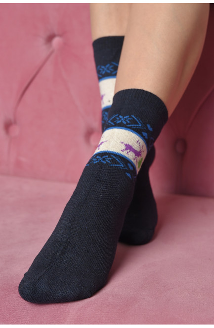 Шкарпетки махрові жіночі темно-синього кольору розмір 37-42 167990L