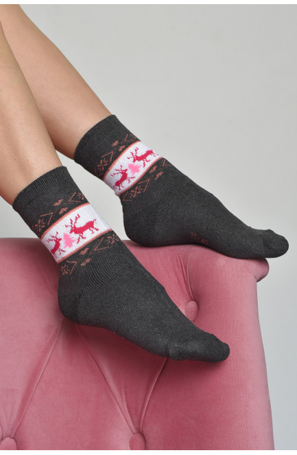 Шкарпетки махрові жіночі сірого кольору розмір 37-42 167995L