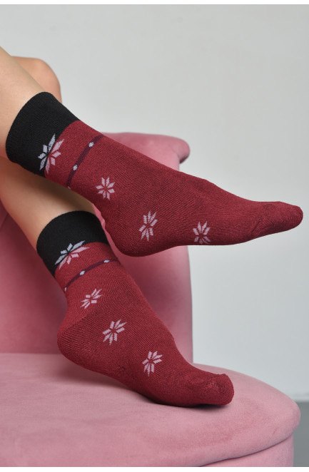 Шкарпетки махрові жіночі бордового кольору розмір 37-42 168013L