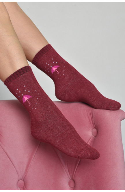 Шкарпетки махрові жіночі бордового кольору розмір 37-42 168019L