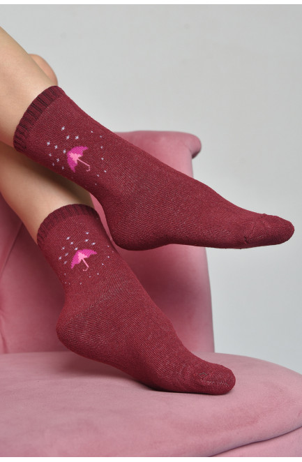 Шкарпетки махрові жіночі бордового кольору розмір 37-42 168019L