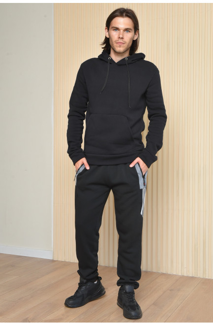 Спортивные штаны мужские на флисе черного цвета 168298L