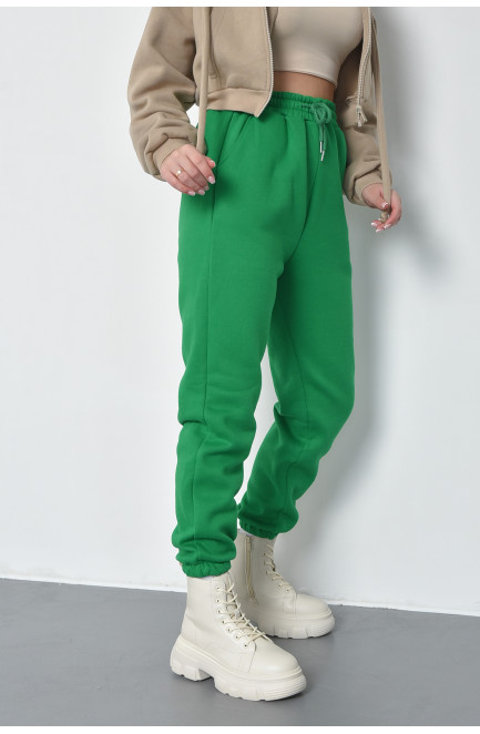 Спортивные штаны женские на флисе зеленого цвета 168423L