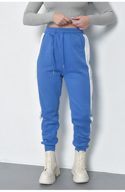Спортивные штаны женские на флисе голубого цвета 168425L