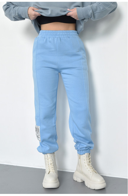 Спортивные штаны женские на флисе голубого цвета 168432L