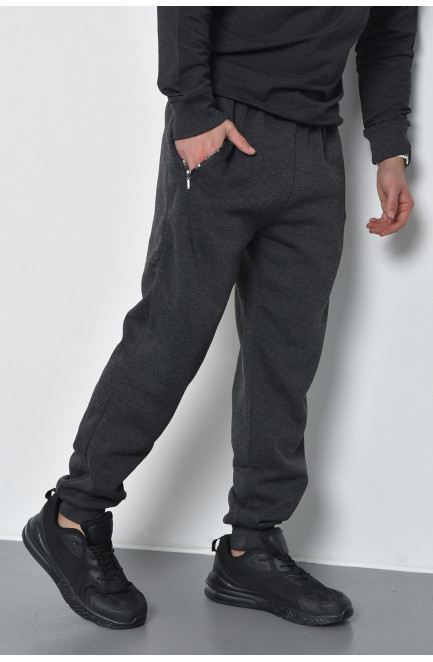 Спортивні штани чоловічі на флісі темно-сірого кольору 168437L