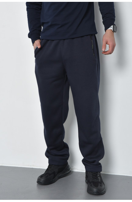 Спортивные штаны мужские на флисе темно-синего цвета 168445L