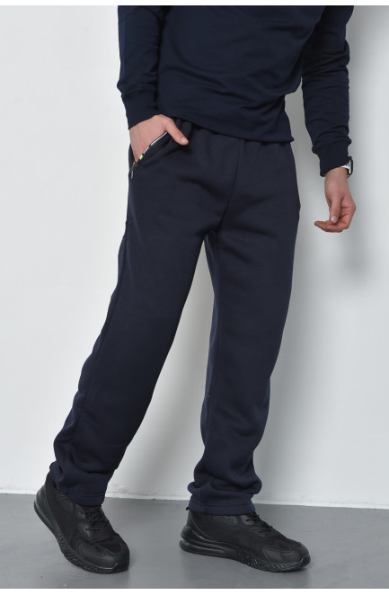 Спортивные штаны мужские на флисе темно-синего цвета 168445L