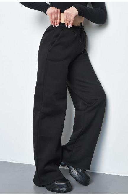 Спортивные штаны женские на флисе черного цвета 168619L