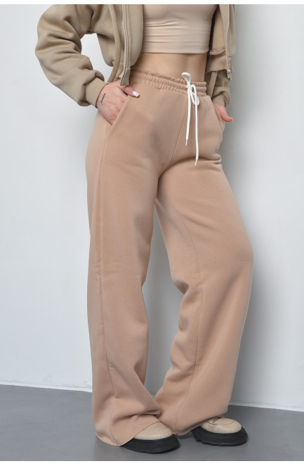 Спортивні штани жіночі на флісі бежевого кольору 168624L