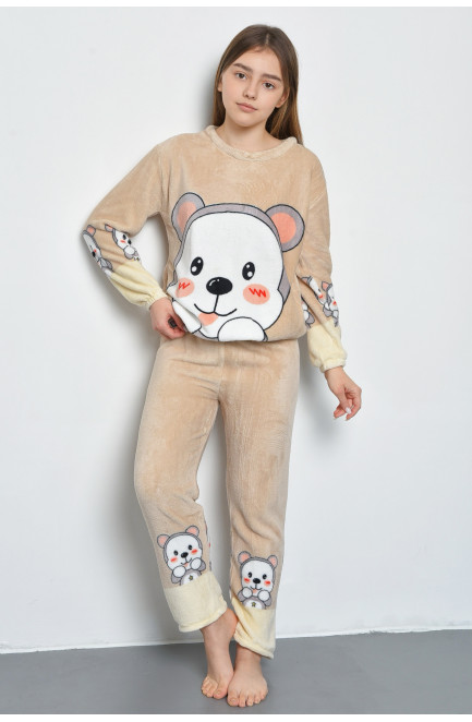 Пижама детская для подростка плюшевая бежевого цвета 168628L