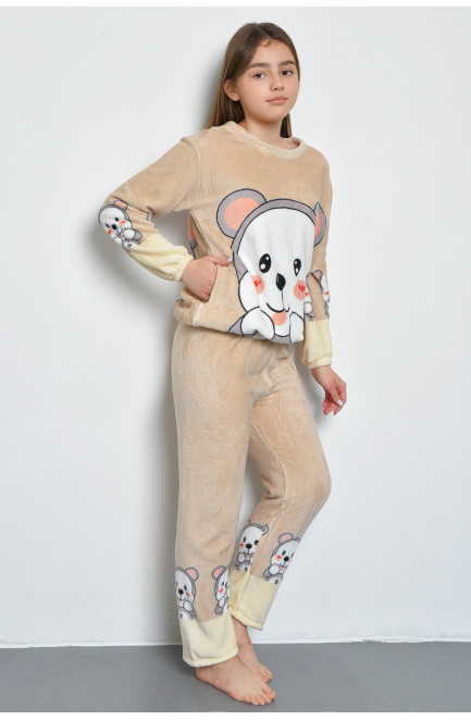 Пижама детская для подростка плюшевая бежевого цвета 168628L