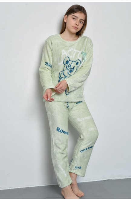 Пижама детская для подростка плюшевая салатового цвета 168633L