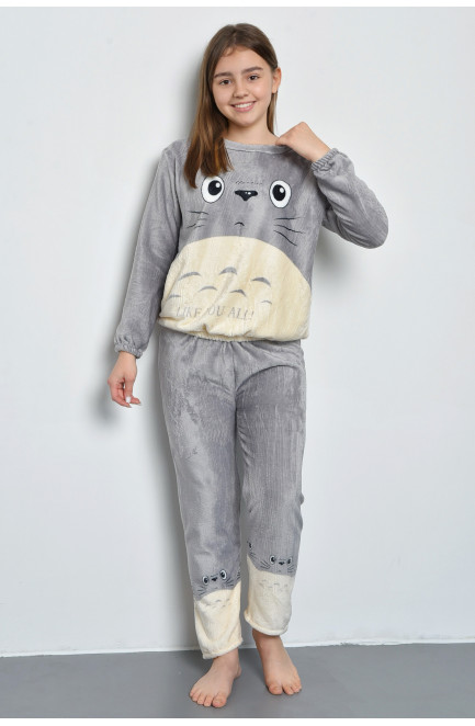 Пижама детская для подростка плюшевая серого цвета 168636L