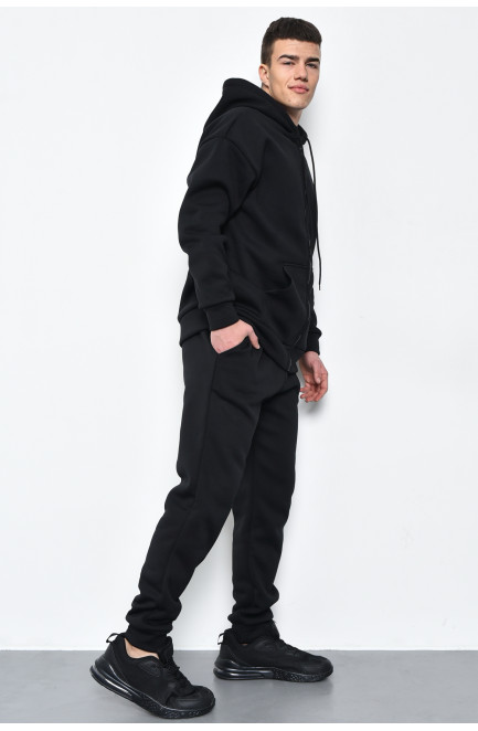 Спортивный костюм мужской на флисе черного цвета 168640L
