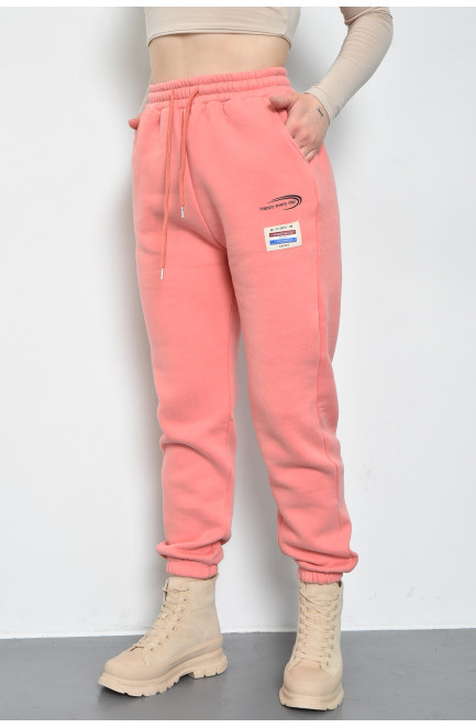 Спортивні штани жіночі на флісі персикового кольору 168669L