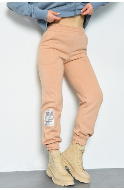 Спортивные штаны женские на флисе бежевого цвета 168678L